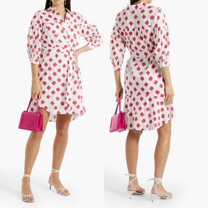 Diane Von Furstenberg Paige Cotton Self Tie Belt in Pink High Low Shirt Dress